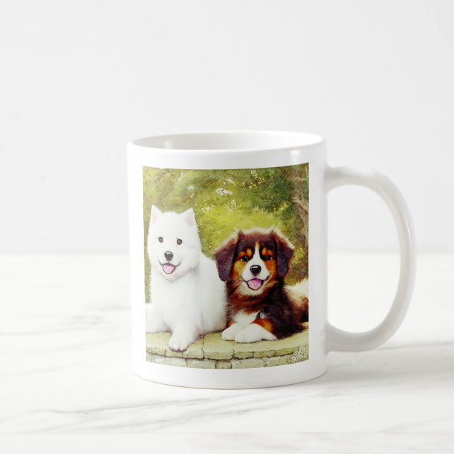 Beautiful Samoyed & English Shepherd Pups Coffee Mug (Right)