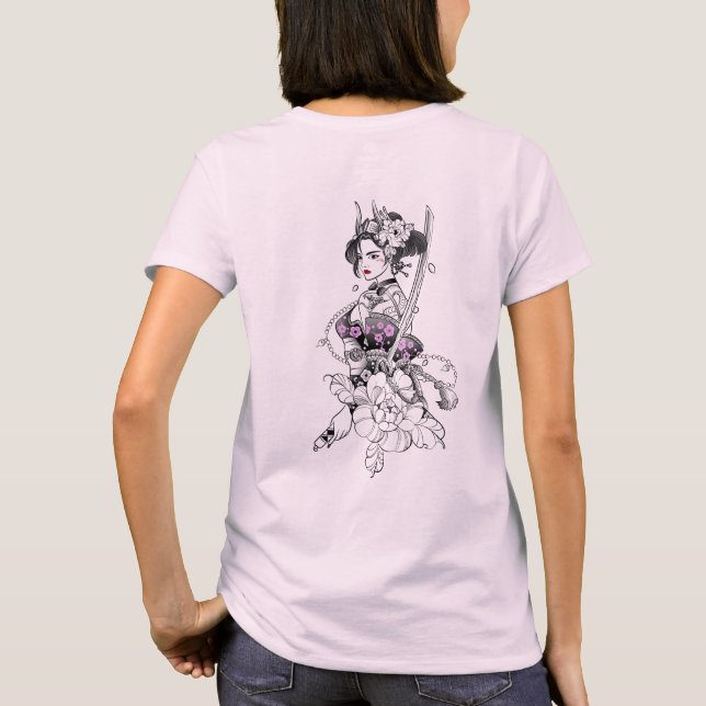 “Beautiful Samurai Geisha with Katana” T-Shirt (Back)