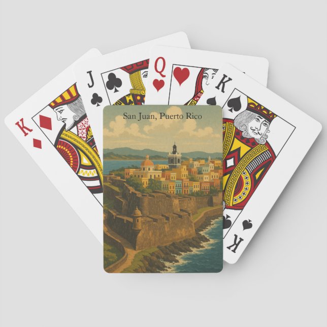 Beautiful San Juan Puerto Rico Retro Art Playing Cards (Back)