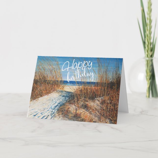 Beautiful Sand Dunes Beach Painting Happy Birthday Card (Front)