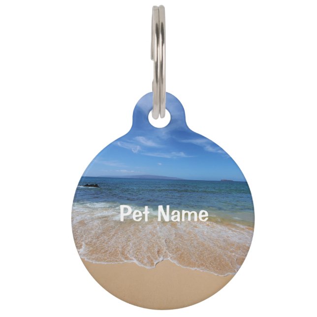 Beautiful Sandy Beach and Waves Pet Tag (Front)