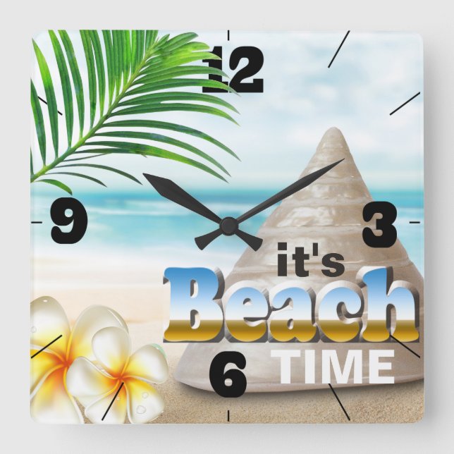 Beautiful Sandy Beach Seashell Square Wall Clock (Front)