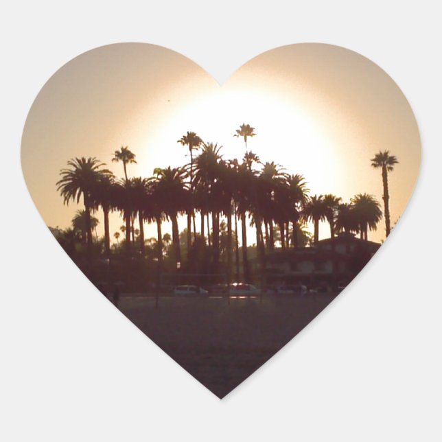 Beautiful Santa Barbara beach sunset Heart Sticker (Front)