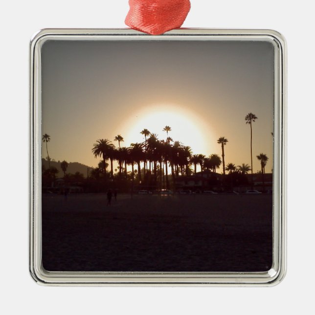 Beautiful Santa Barbara beach sunset Metal Tree Decoration (Front)