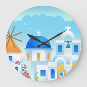 Beautiful Santorin Greece Large Clock
