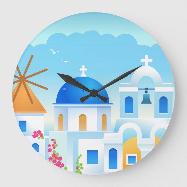 Beautiful Santorin Greece Large Clock (Front)