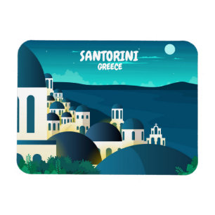 Beautiful Santorini at Night Greece Photo Magnet