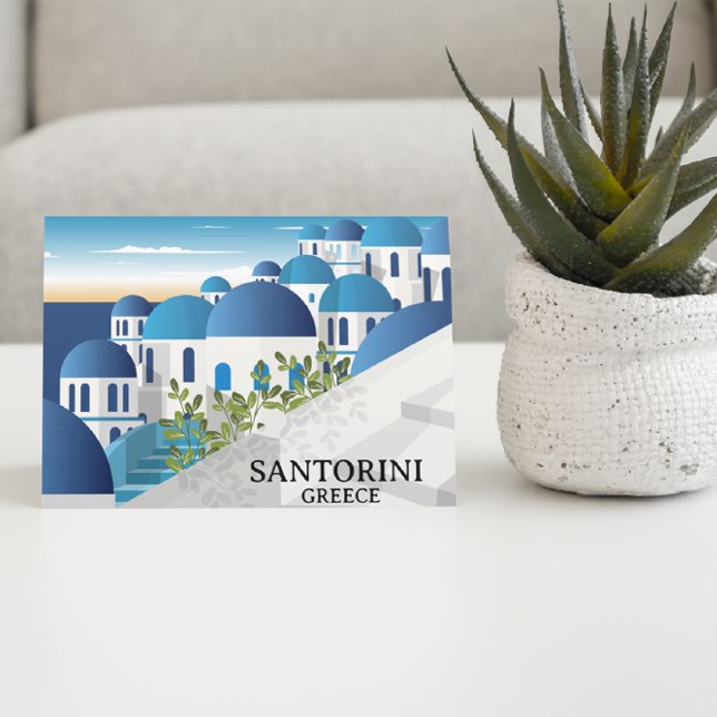 Beautiful Santorini Greece Postcard (Santorini Greece Blue White Travel Postcard)