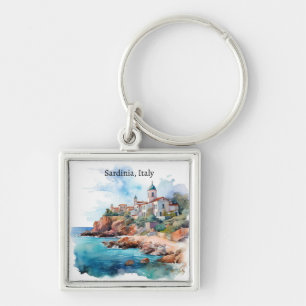 Beautiful Sardinia Italy Watercolor Travel  Key Ring