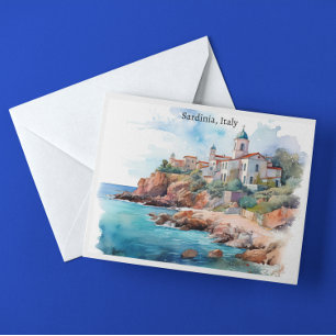 Beautiful Sardinia Italy Watercolor Travel Postcard