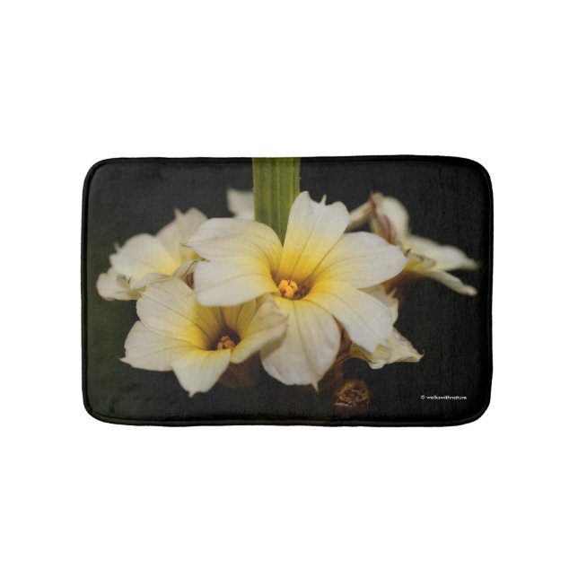 Beautiful Satin Flowers on Black Bath Mat (Front)