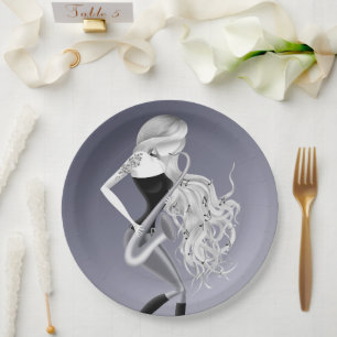 Beautiful Saxophonist musician Grey Monochrome Paper Plate