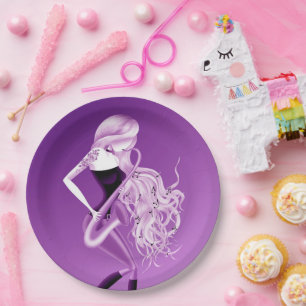 Beautiful Saxophonist Musician Purple  Paper Plate
