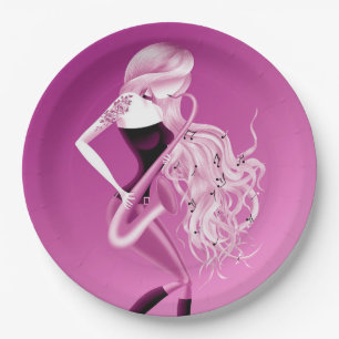 Beautiful Saxophonist Pink Paper Plate