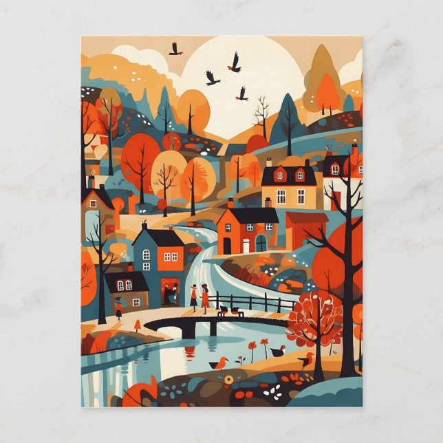 Beautiful Scandi Village Art Postcard (Front)