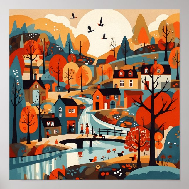 Beautiful Scandi Village Art Poster (Front)