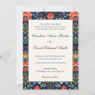 Beautiful Scandinavian Wildflowers on Navy Blue Invitation