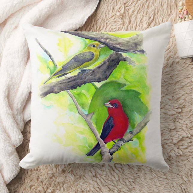Beautiful Scarlet Tanager Birds Art Cushion (Blanket)