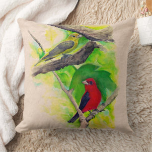Beautiful Scarlet Tanager Birds Art Cushion