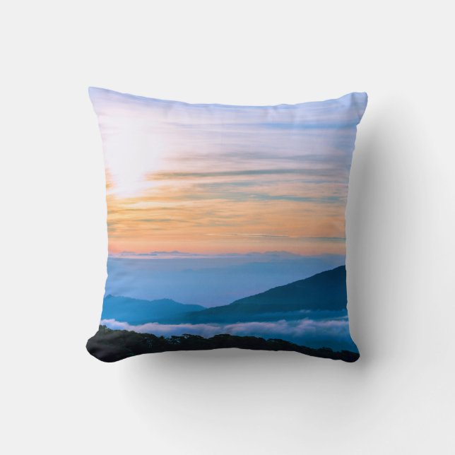 Beautiful Scene of Fog with Mountains Cushion (Front)