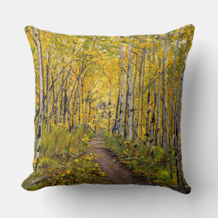 Beautiful Scenic Autumn Trail in Aspen Tree Grove Cushion