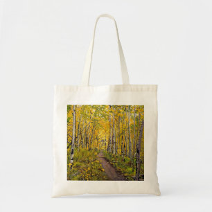 Beautiful Scenic Autumn Trail in Aspen Tree Grove Tote Bag