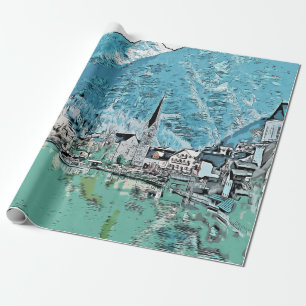 Beautiful Scenic lakeside town Alpine Mountain Wrapping Paper