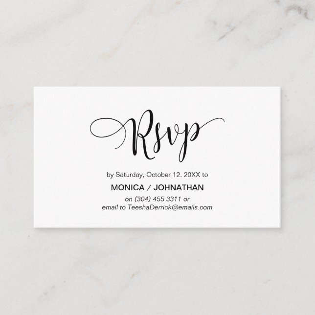 Beautiful Script, Black,Celebration RSVP respond Enclosure Card (Front)
