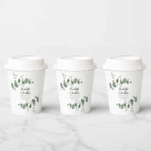 Beautiful script eucalyptus foliage wedding paper cups