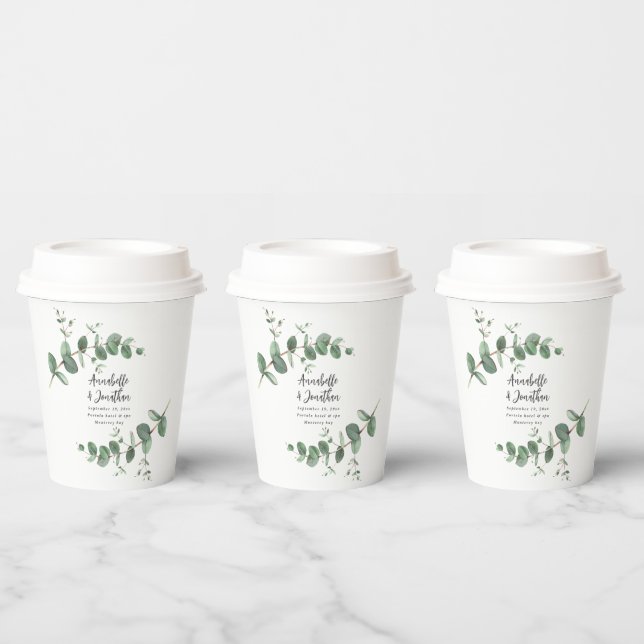 Beautiful script eucalyptus foliage wedding paper cups (Multi)
