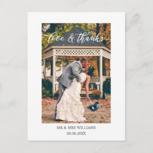 Beautiful Script Love & Thanks Wedding Photo Postcard