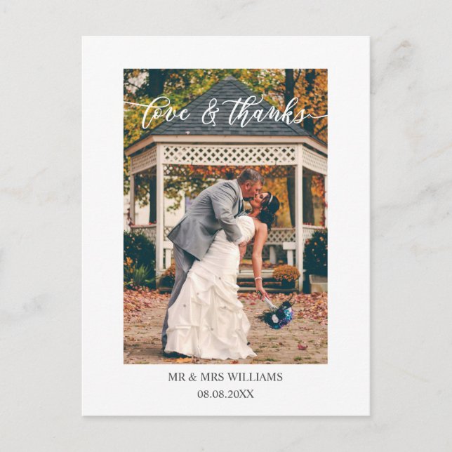 Beautiful Script Love & Thanks Wedding Photo Postcard (Front)