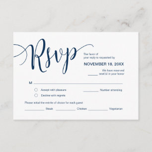 Beautiful Script, RSVP, Navy Blue, Respond Enclosure Card