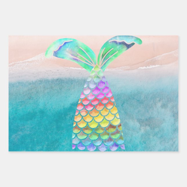 Beautiful sea beaches and mermaids wrapping paper sheet (Front 2)