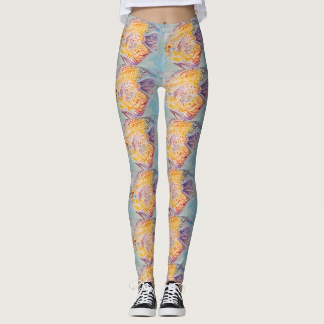 Beautiful Sea Fish Watercolour Painting Leggings (Front)