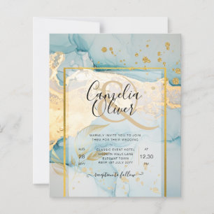 Beautiful Sea Glass Gold Wedding Invite Turquoise