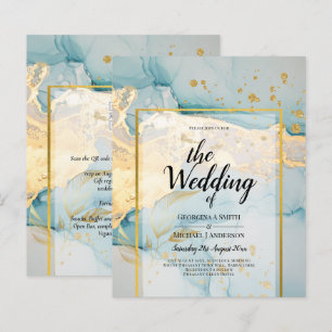 Beautiful Sea Glass Gold Wedding Invite Turquoise
