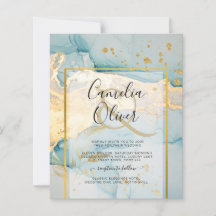 Beautiful Sea Glass Gold Wedding Invite Turquoise 