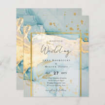 Beautiful Sea Glass Gold Wedding Invite Turquoise 