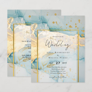 Beautiful Sea Glass Gold Wedding Invite Turquoise