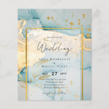 Beautiful Sea Glass Gold Wedding Invite Turquoise 