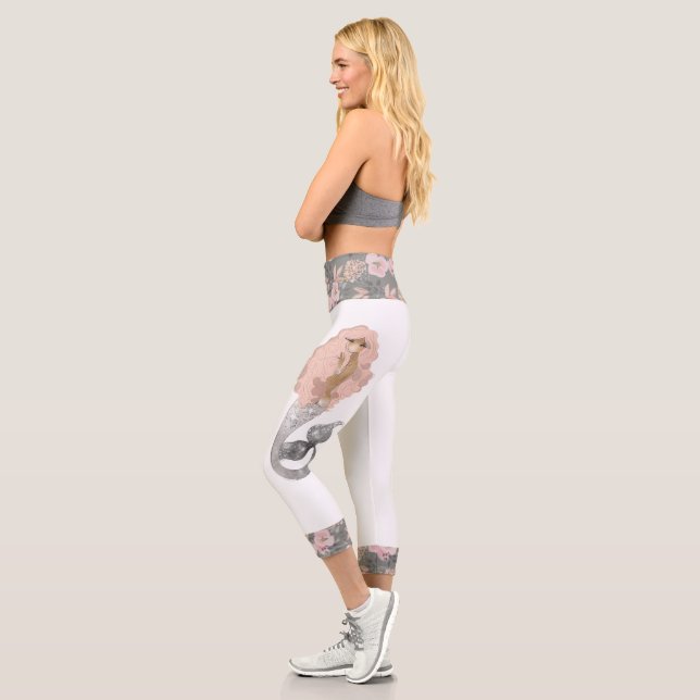 Beautiful Sea Goddess Mermaid Floral Capri Leggings (Left)
