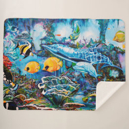 Beautiful Sea Life Mural Sherpa Blanket