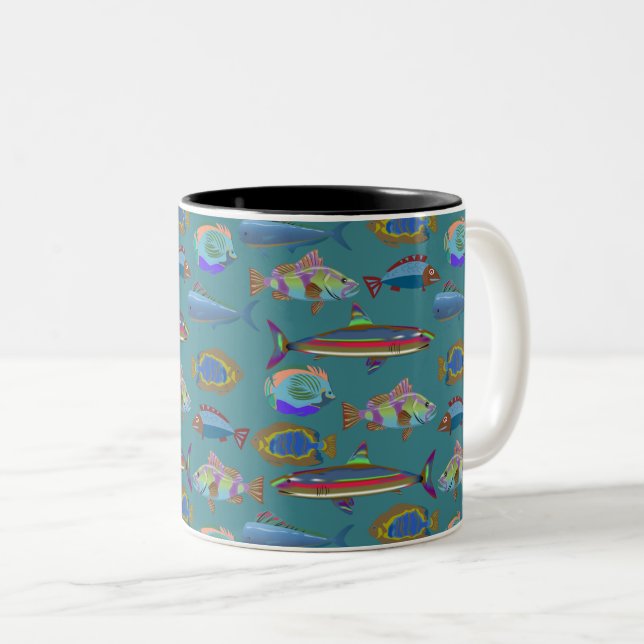 Beautiful Sea Pattern Two-Tone Coffee Mug (Front Right)