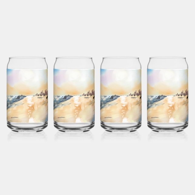 Beautiful sea side in oil painting can glass (Front)