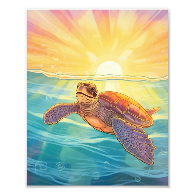 Beautiful Sea Turtle and Marine Plants  Photo Print (Front)