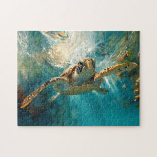 Beautiful Sea Turtle Gliding Through Water Jigsaw Puzzle