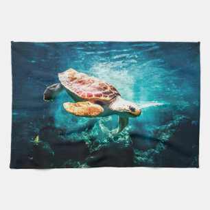 Beautiful Sea Turtle Ocean Underwater Image Tea Towel