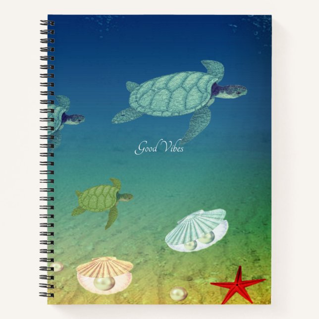 Beautiful Sea Turtles and Sea Shells Notebook (Front)