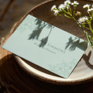 Beautiful Seafoam Green Floral Line Art Business Card